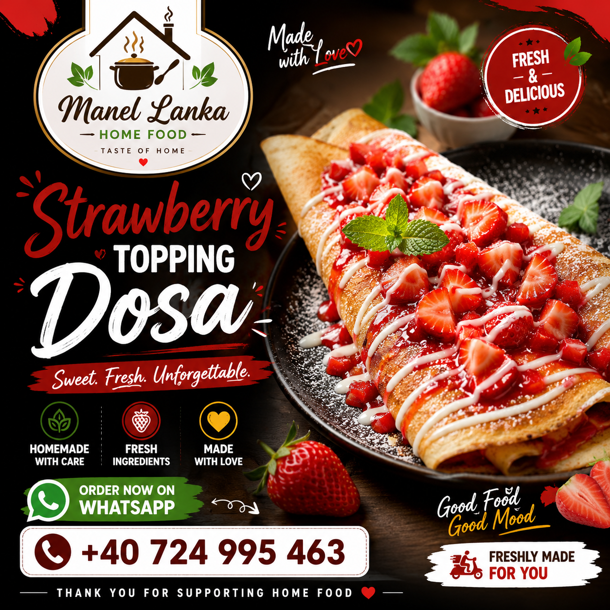 Strawberry Topping Dosa